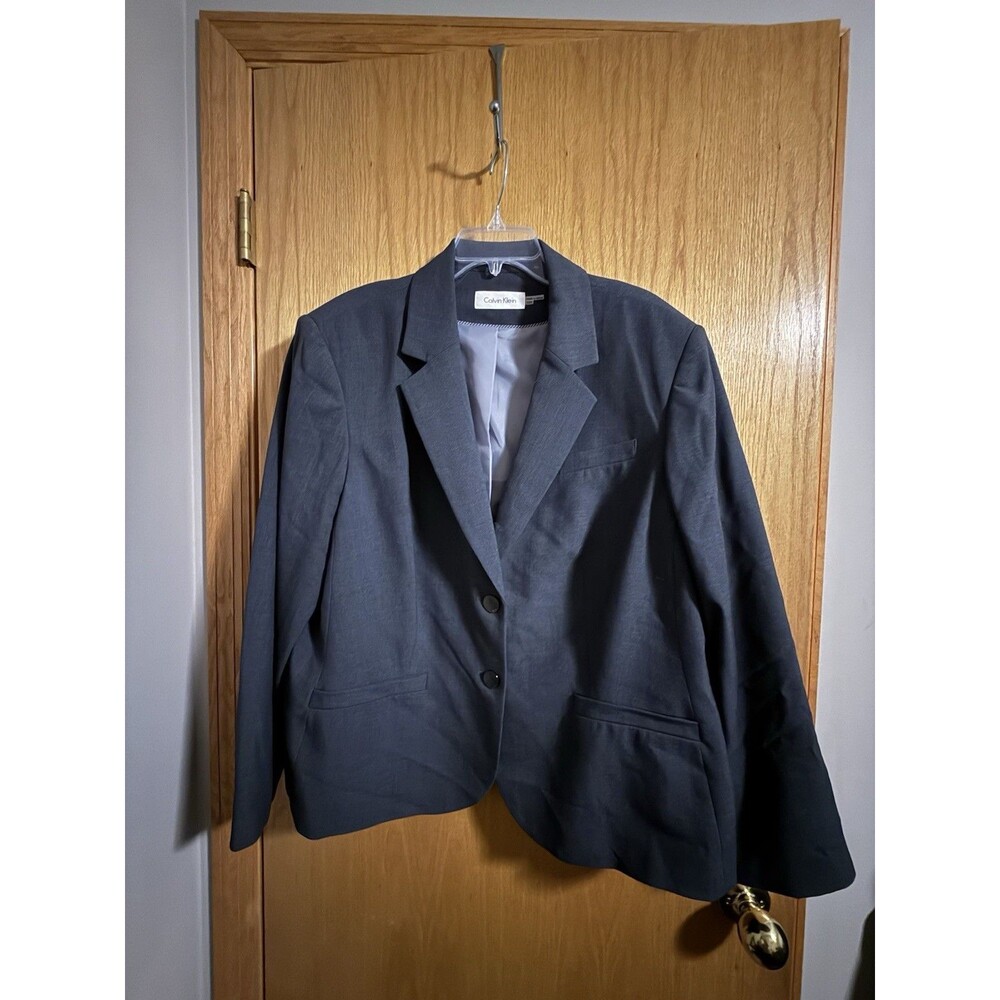 Calvin Klein Blazer Womens Plus Size 22W Dark Gray Long Sleeve Two Button Lined